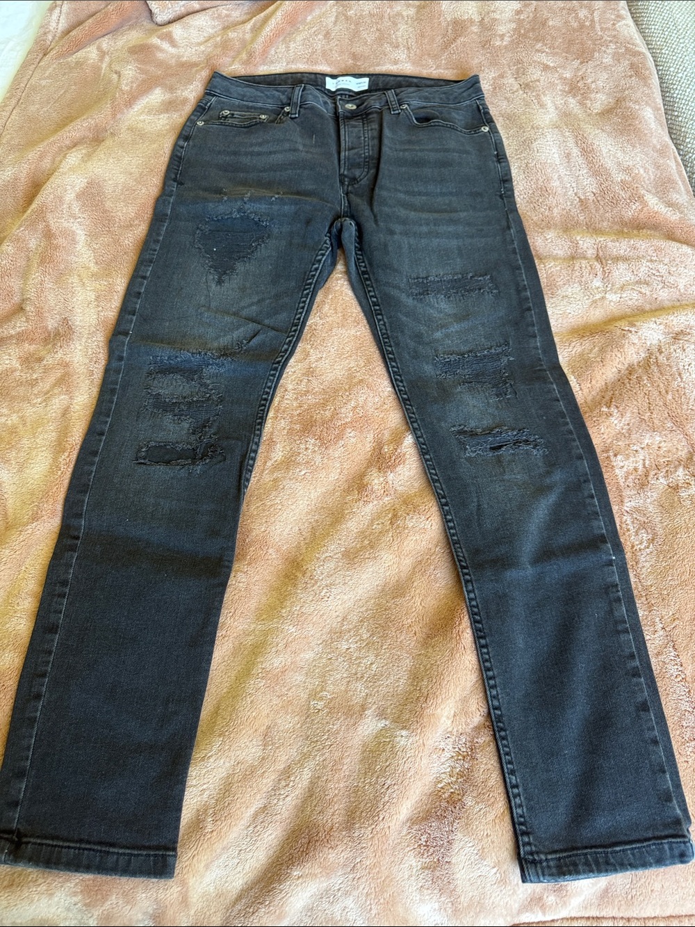 Topman Black Distressed Slim Straight Jeans